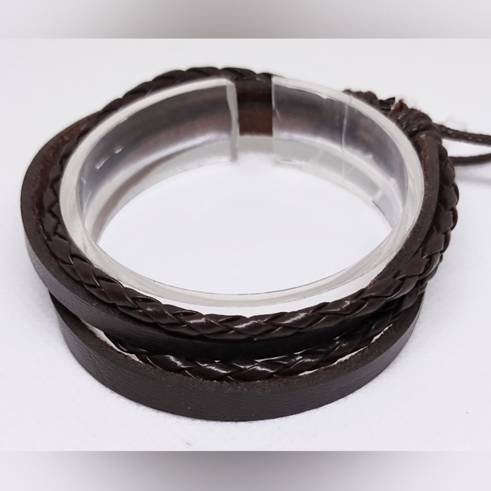 Men's Bracelet Leather Layered Braided Brown NEW f26